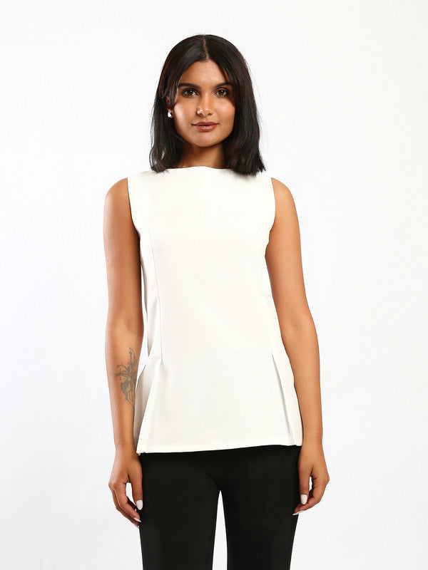 Solid Structured Peplum Blouse – White