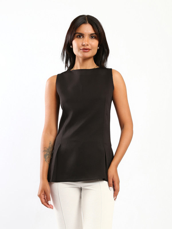 Solid Structured Peplum Blouse – Black