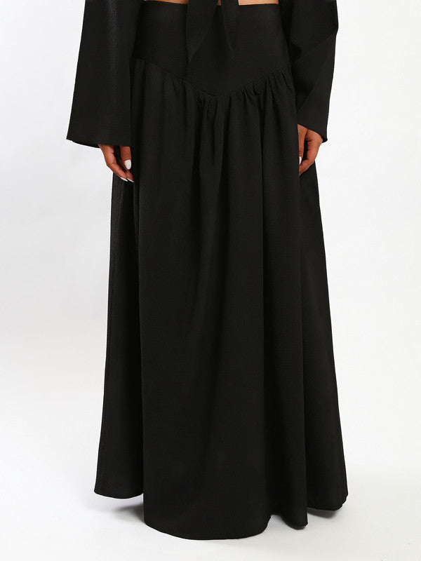 Solid Crinkled Linen Maxi Skirt – Black