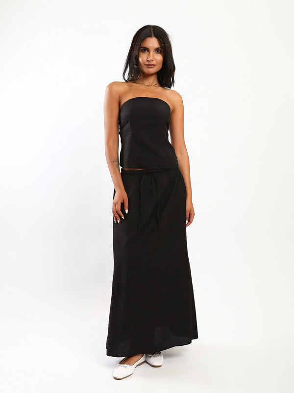 Minimal Back Elastic Linen Set – Black