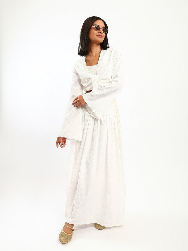 Solid Tie-Front Wrap Blouse – White