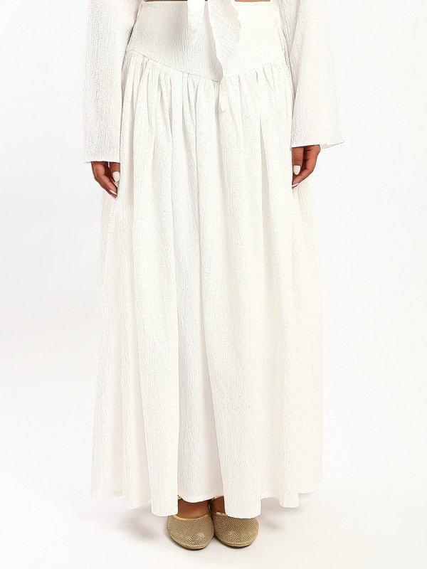 Solid Crinkled Linen Maxi Skirt – White