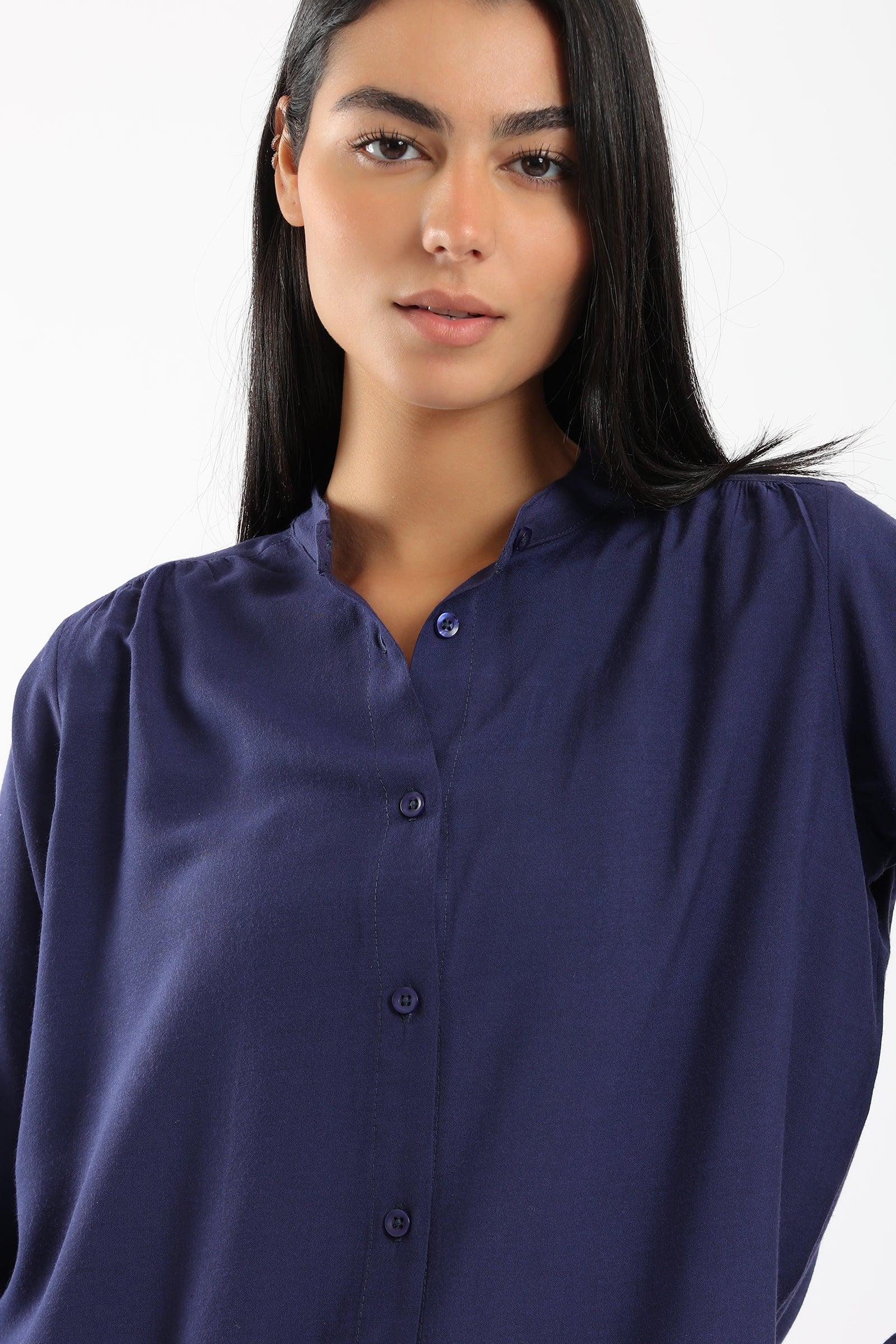 Mandarin Collar Plain Shirt - Clue Wear