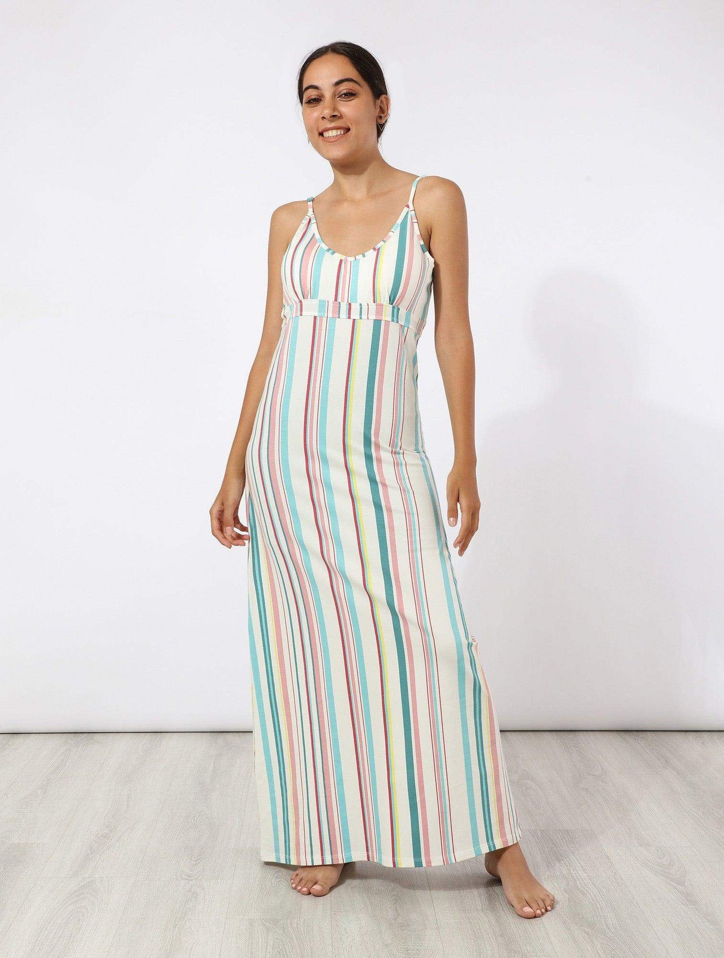 Maxi Colored Stripes Nightgown - Carina - ÙƒØ§Ø±ÙŠÙ†Ø§