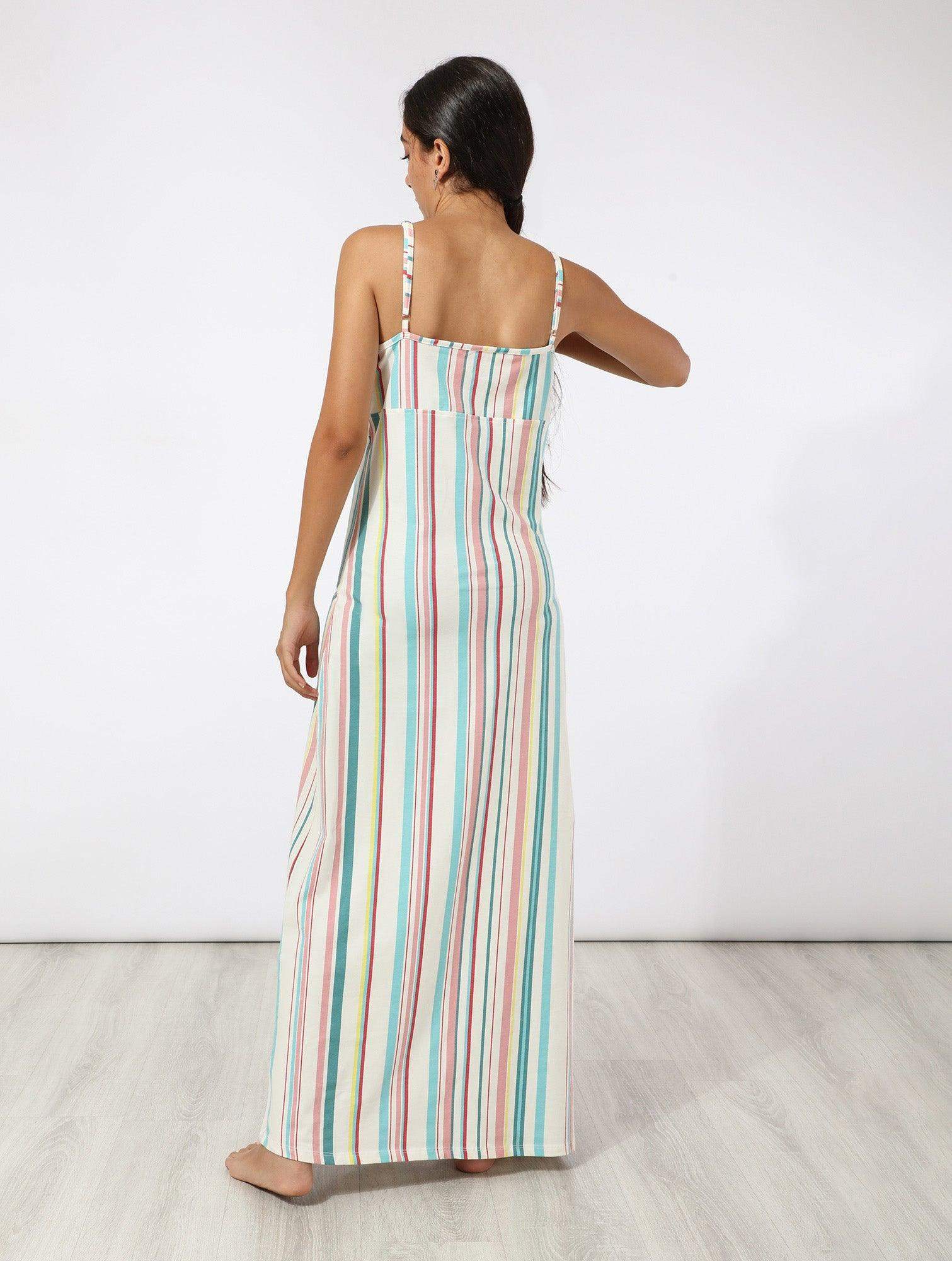 Maxi Colored Stripes Nightgown - Carina - ÙƒØ§Ø±ÙŠÙ†Ø§