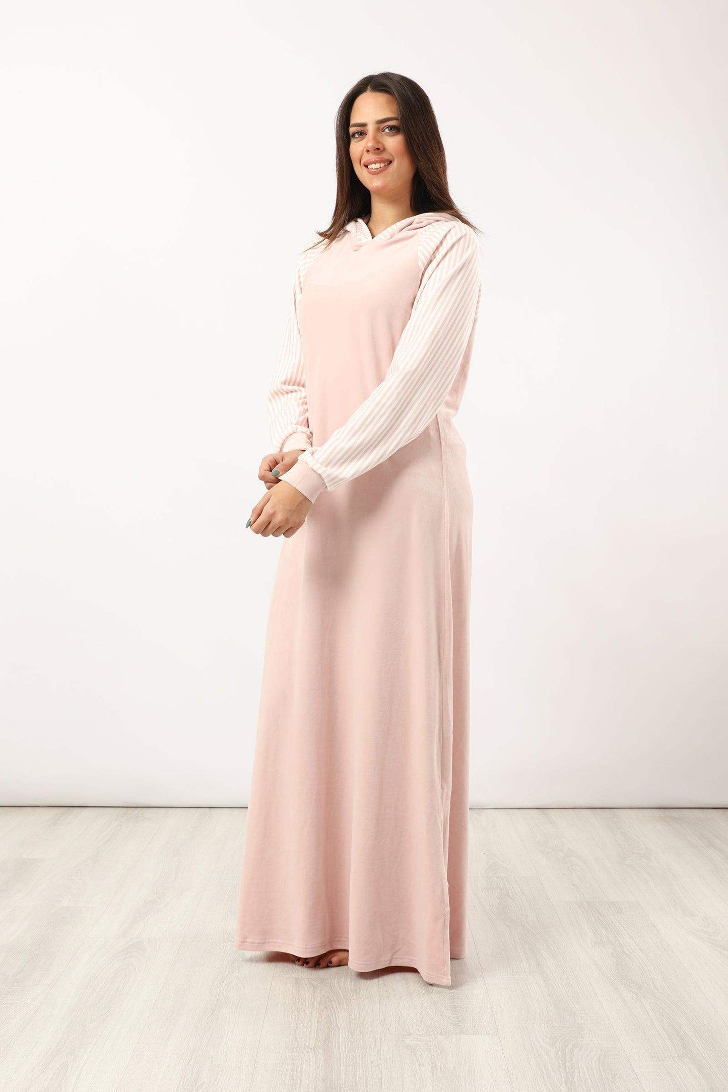 Maxi Nightgown with Striped Sleeves - Carina - ÙƒØ§Ø±ÙŠÙ†Ø§