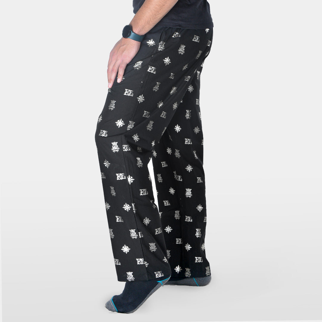 Poly-Cotton Printed Pajama Pants – Black