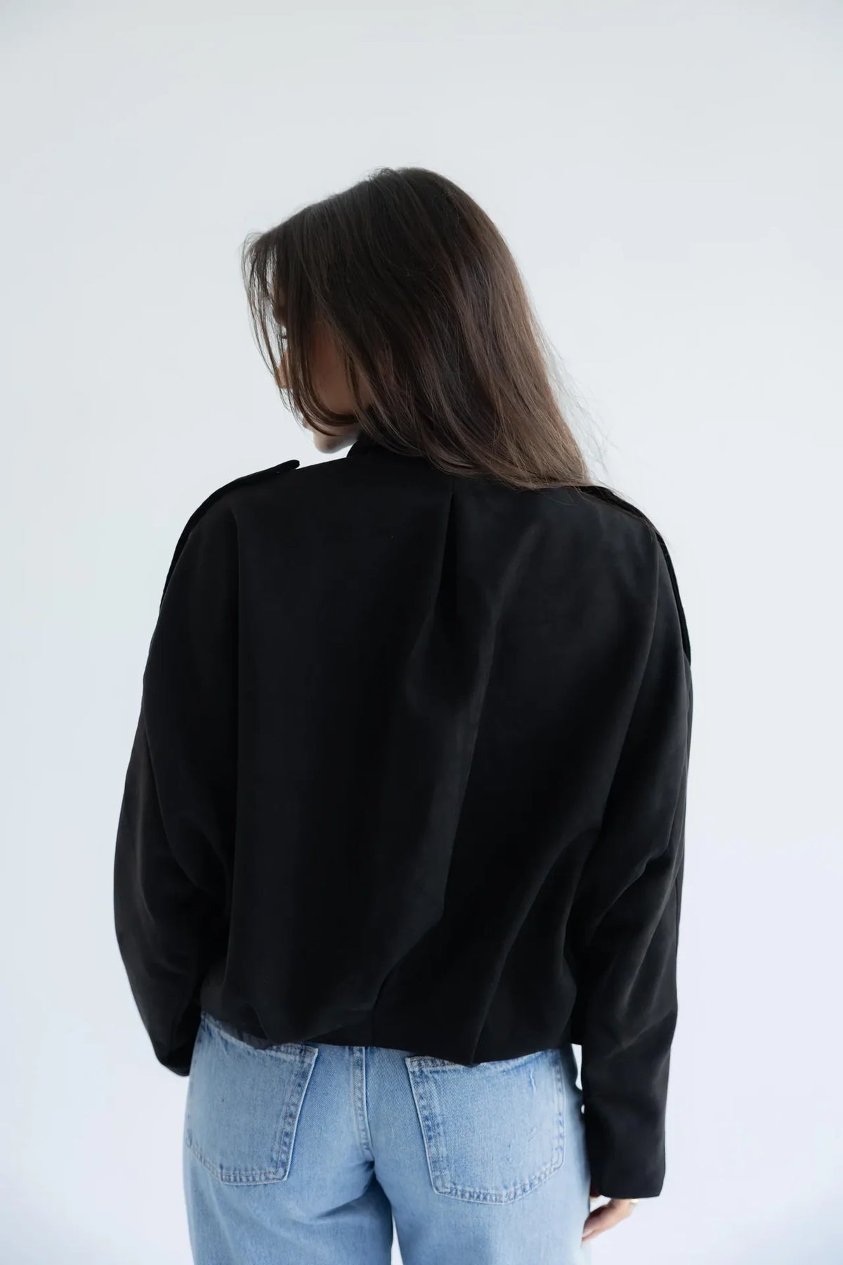 Black utility bomber jacket - back view