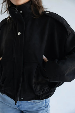 Close-up of epaulettes, snap placket and flap pocket
