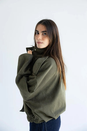 Olive green utility bomber jacket - side view