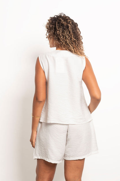 Twisted Vest Linen Set - White