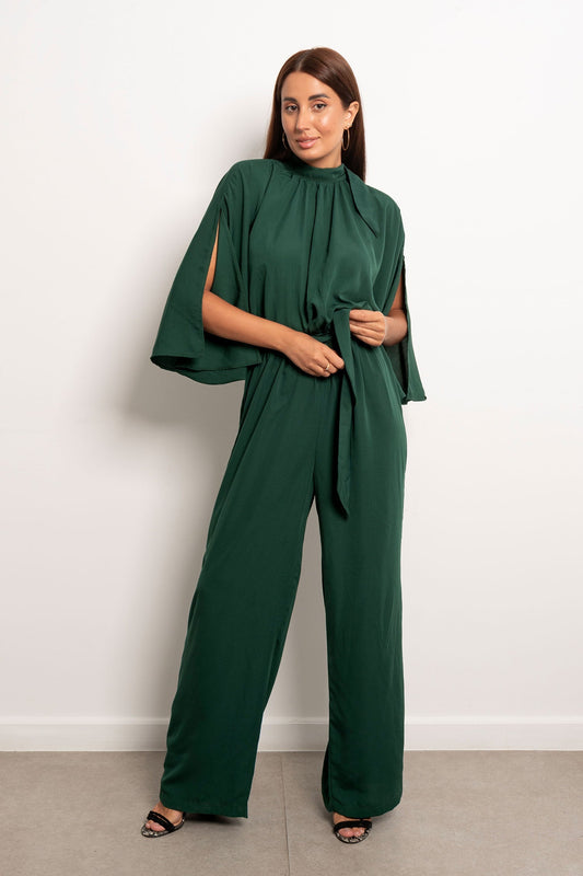 Wide Leg Open Sleeves Jumpsuits - Green