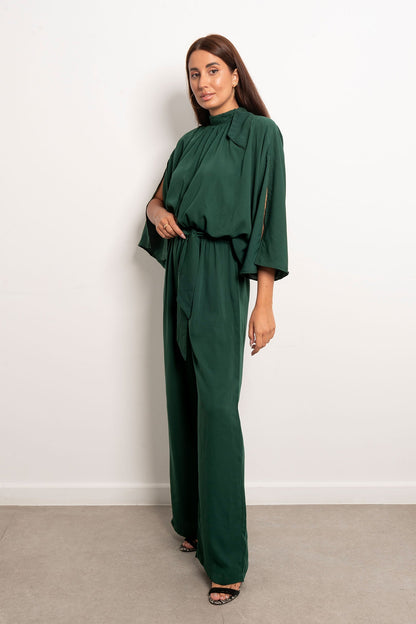 Wide Leg Open Sleeves Jumpsuits - Green