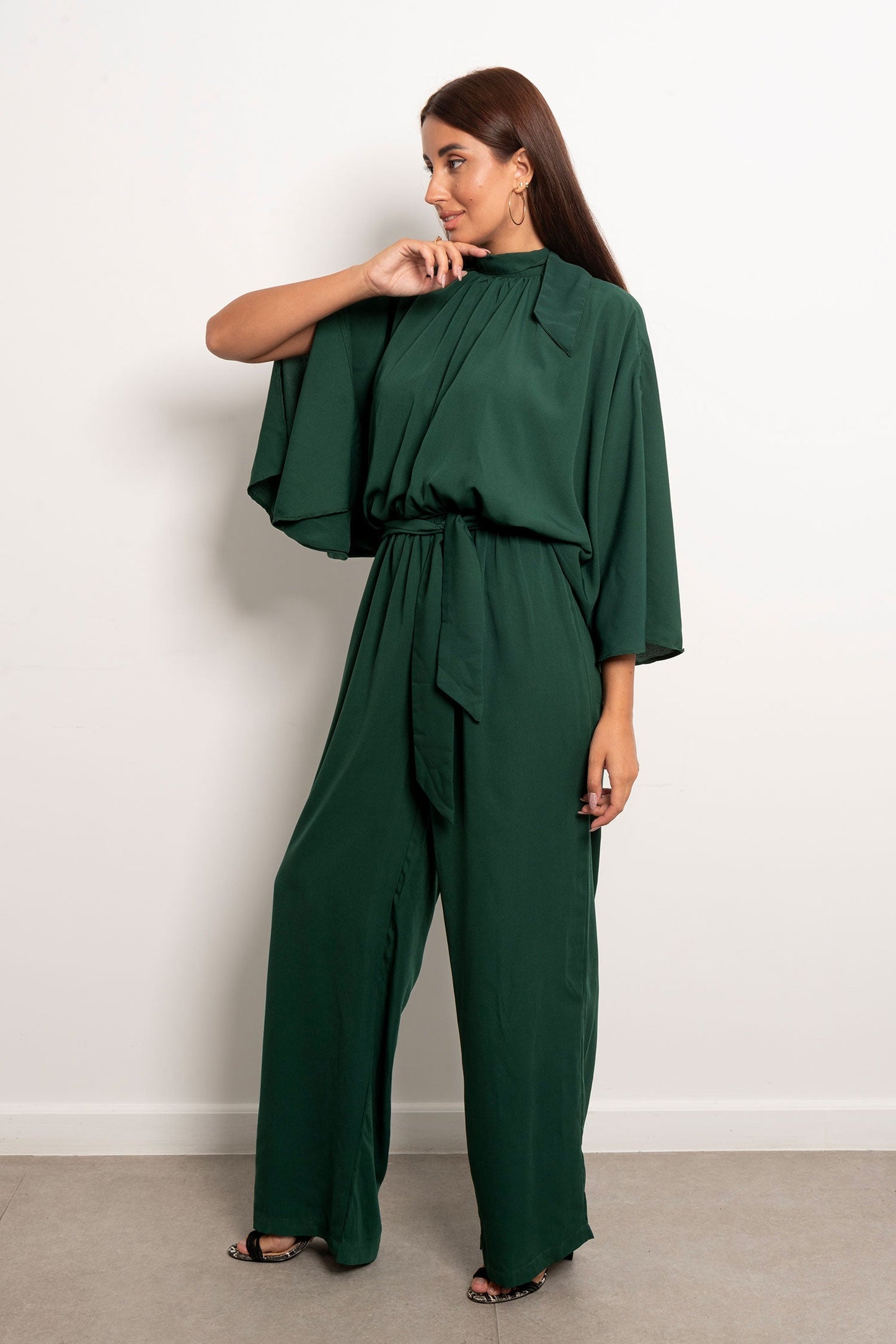 Wide Leg Open Sleeves Jumpsuits - Green