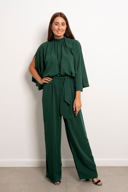 Wide Leg Open Sleeves Jumpsuits - Green