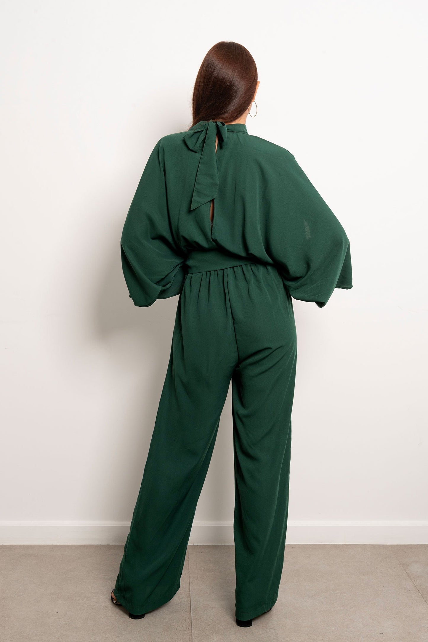 Wide Leg Open Sleeves Jumpsuits - Green