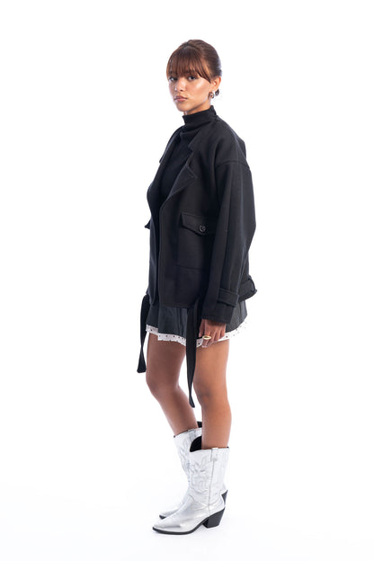 Cropped Irregular Blazer - Black