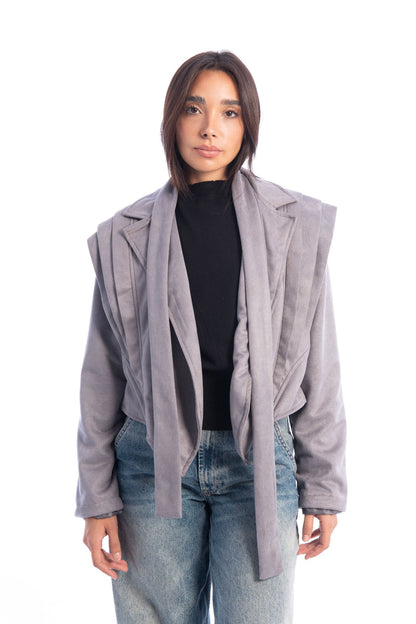 Diva Suede Belted Jacket - Grey