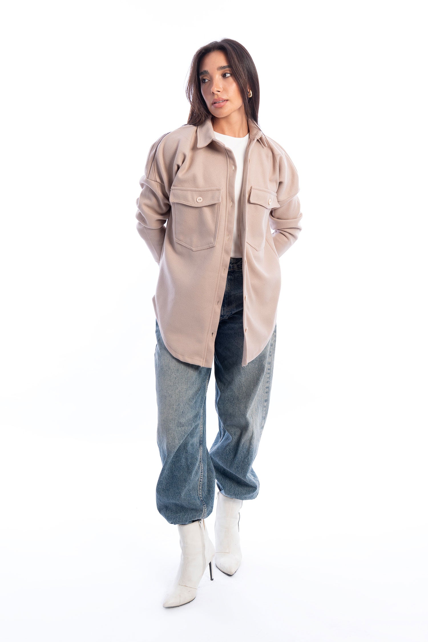Woolen Shirt Jacket - Beige