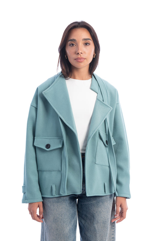 Cropped Irregular Blazer - Mint Green