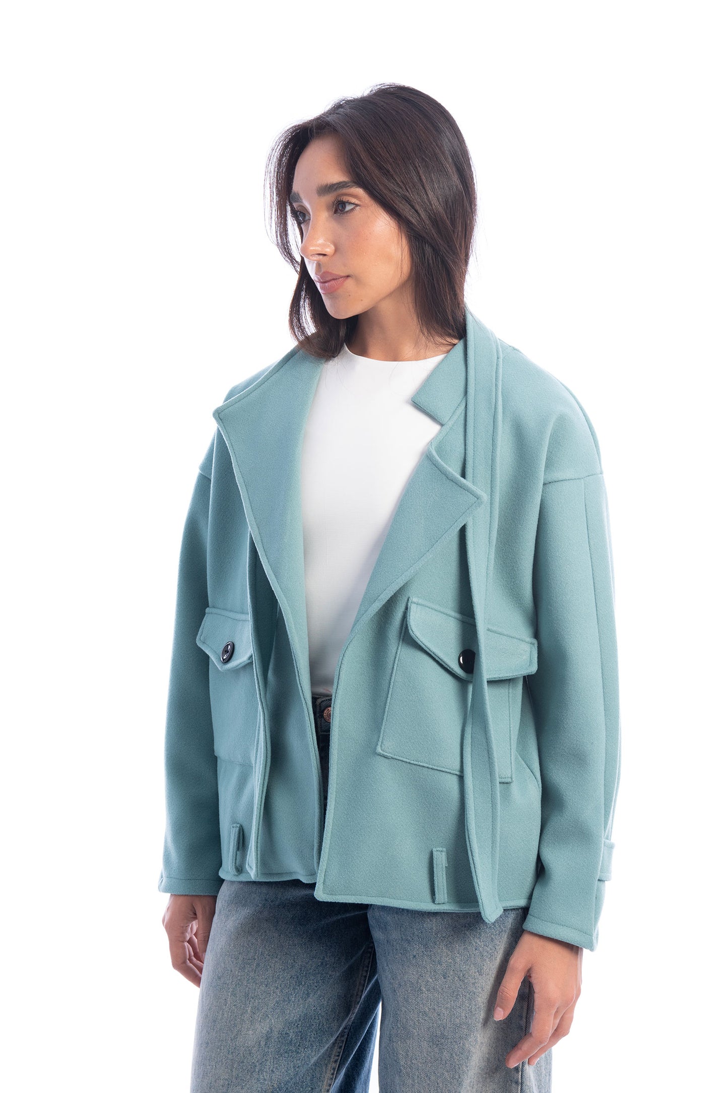 Cropped Irregular Blazer - Mint Green