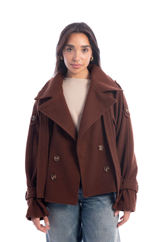 Bold Collar Trench Jacket - Brown