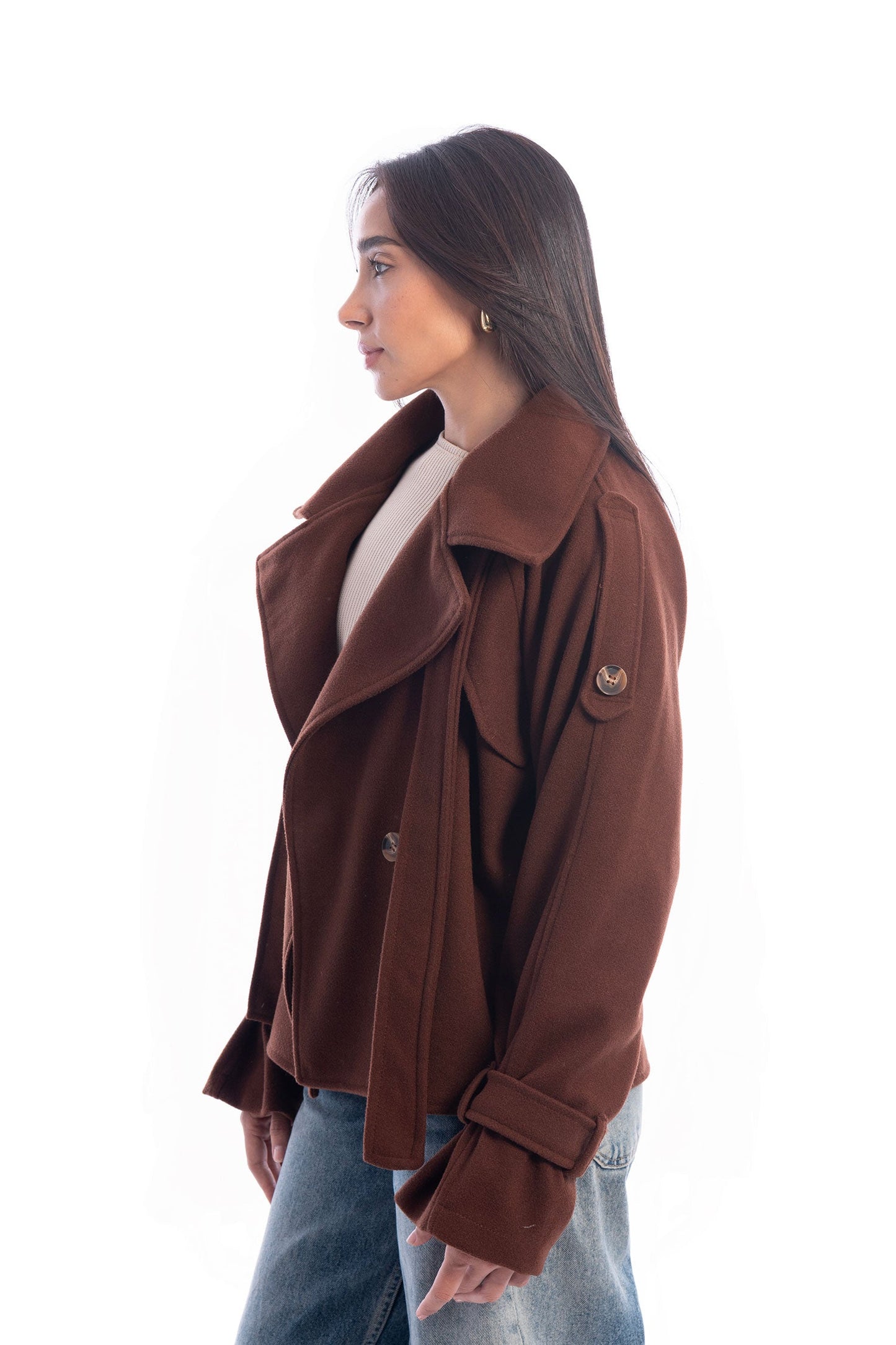 Bold Collar Trench Jacket - Brown