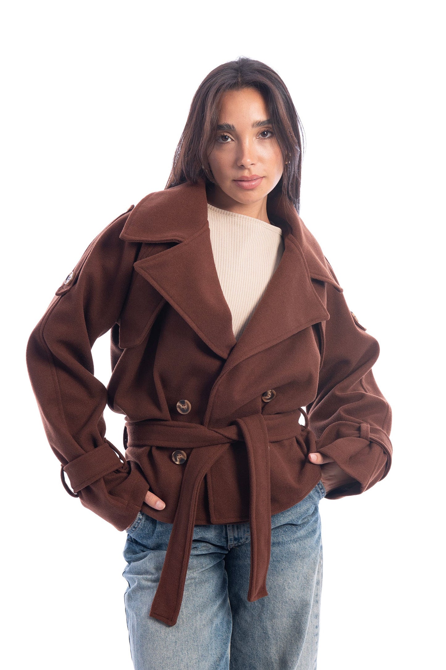 Bold Collar Trench Jacket - Brown