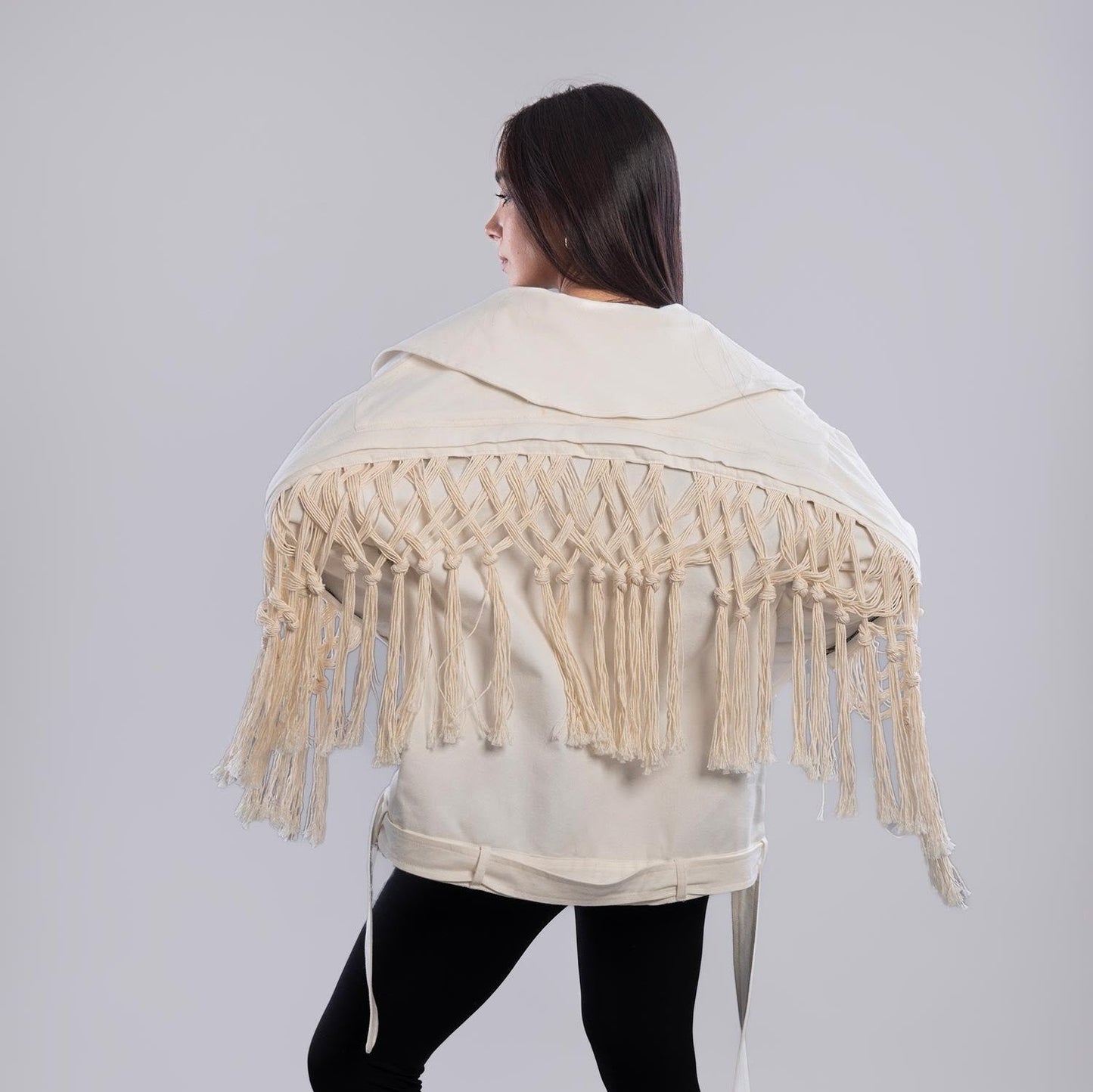 Boho Fringe Oversized Jacket - Cream