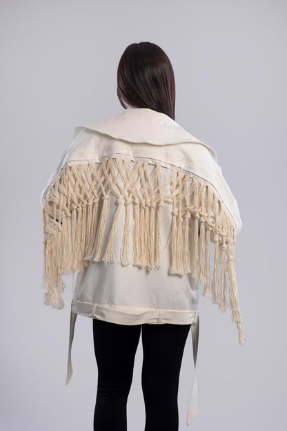 Boho Fringe Oversized Jacket - Cream