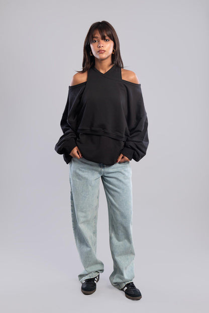 Cold Shoulder Sweatshirt - Black