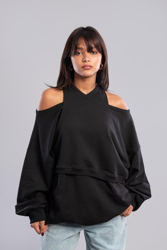 Cold Shoulder Sweatshirt - Black