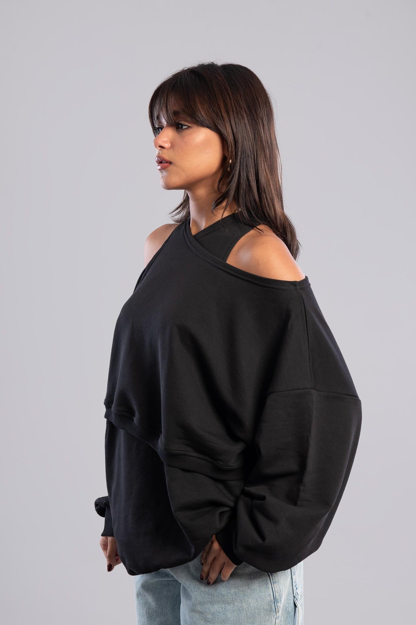 Cold Shoulder Sweatshirt - Black