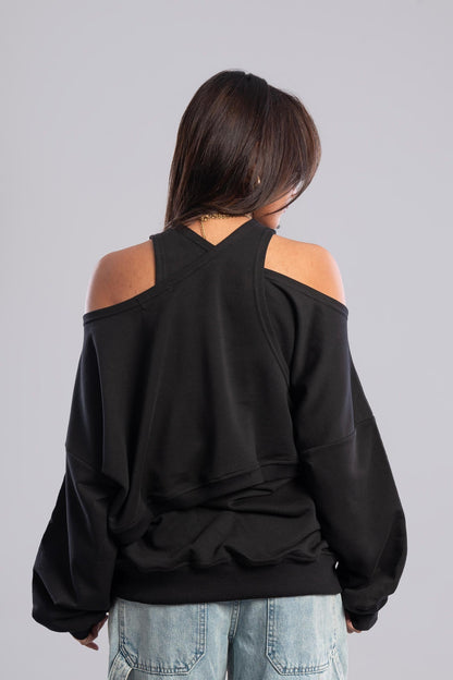 Cold Shoulder Sweatshirt - Black