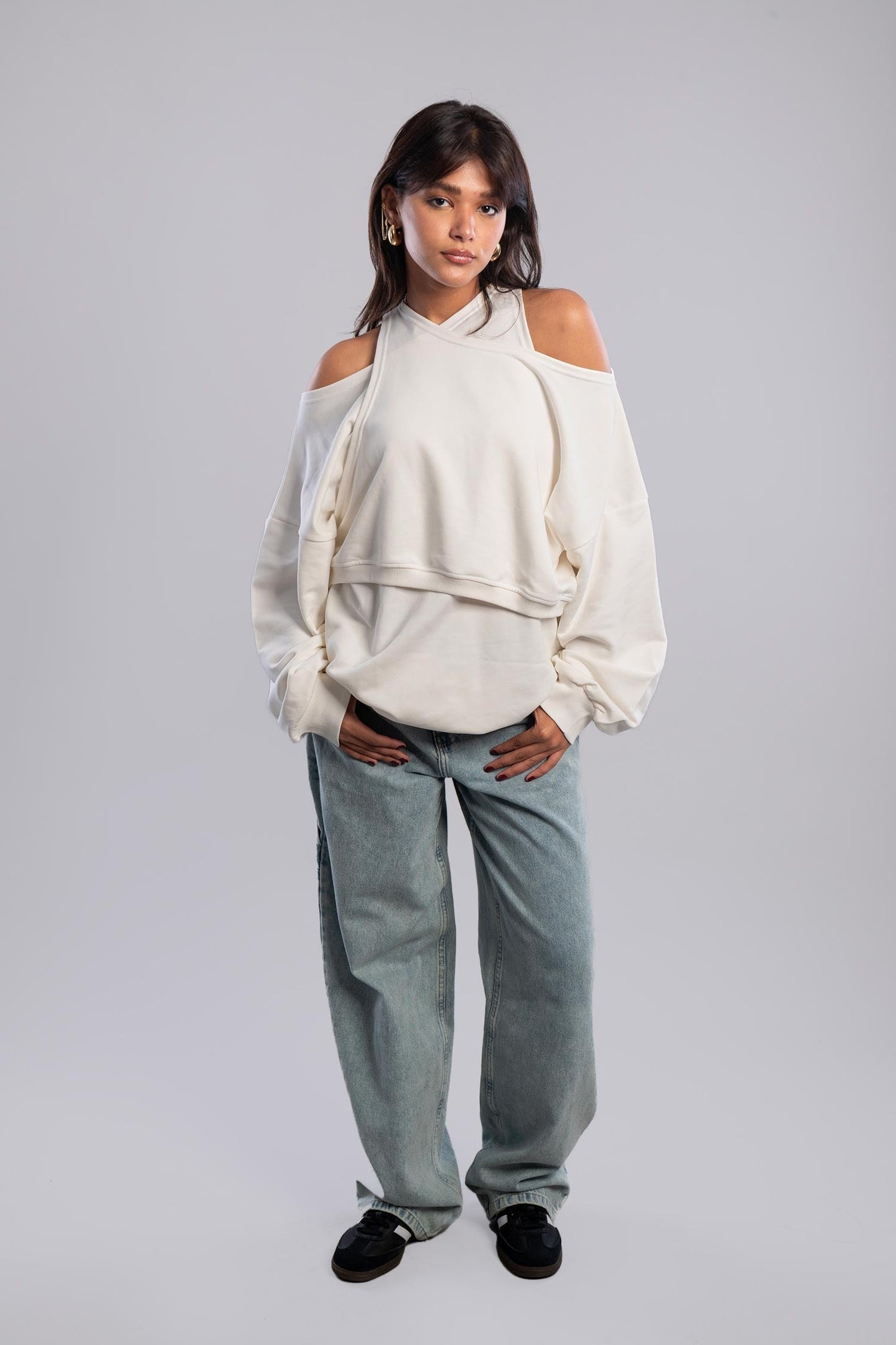 Cold Shoulder Sweatshirt - Off White