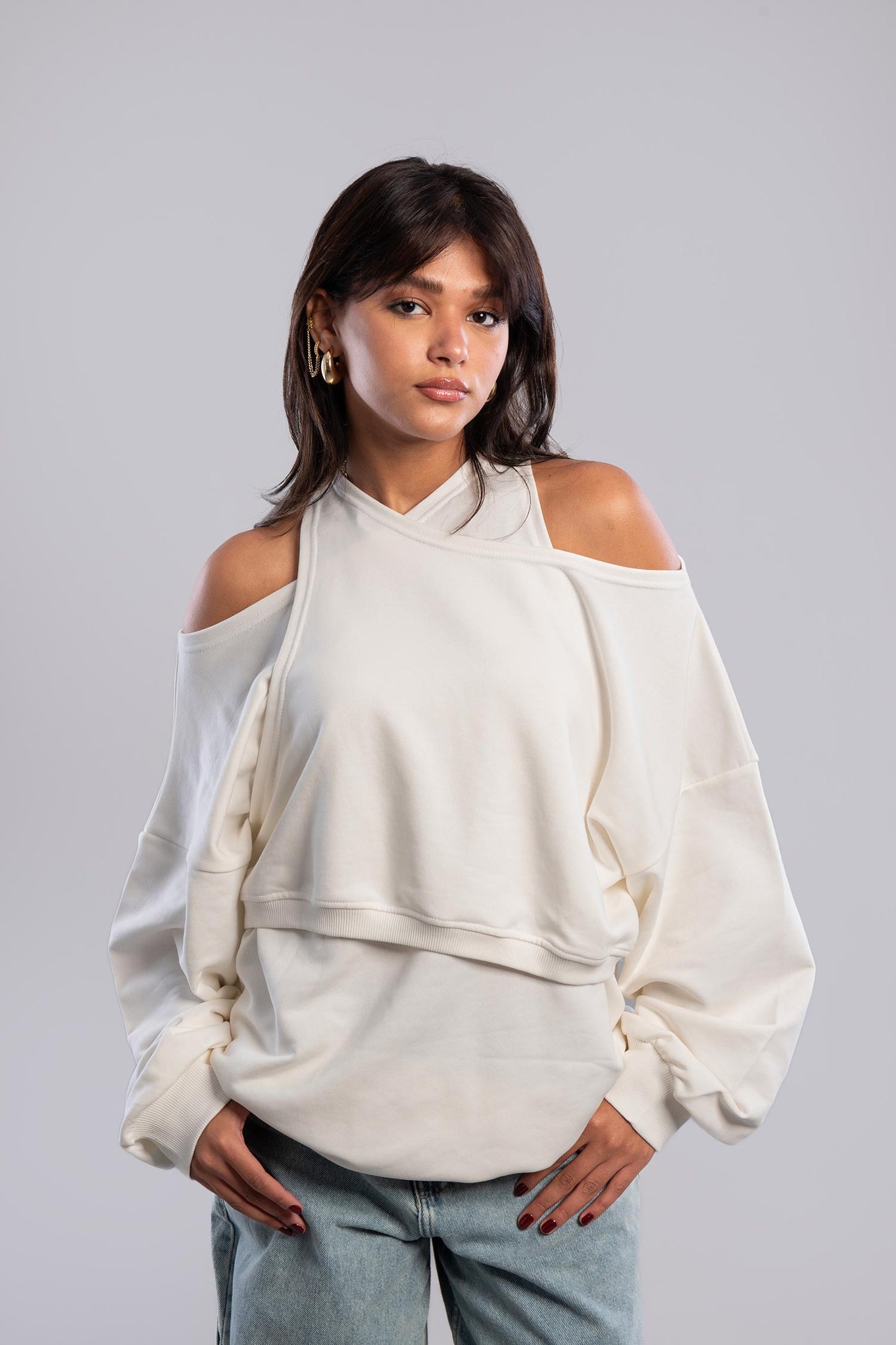 Cold Shoulder Sweatshirt - Off White