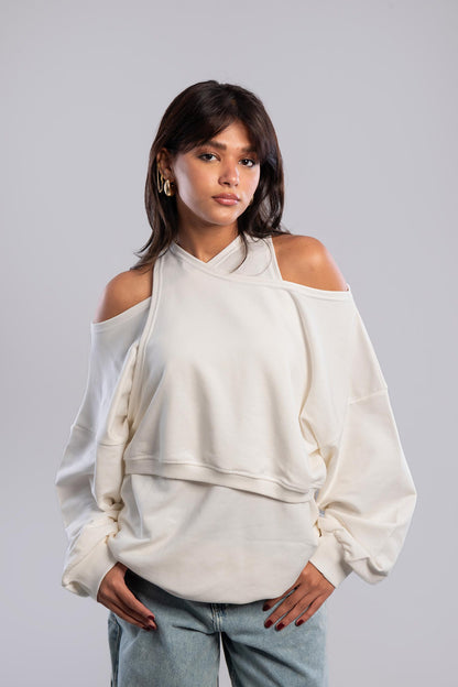 Cold Shoulder Sweatshirt - Off White