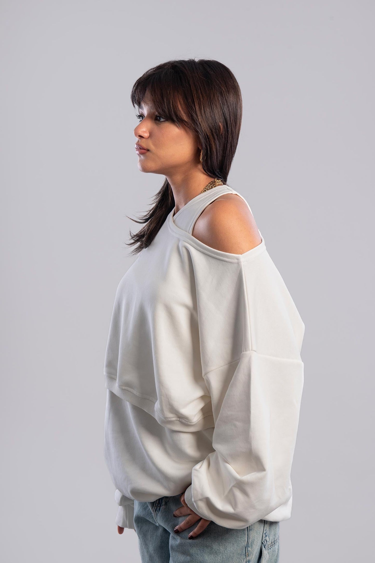 Cold Shoulder Sweatshirt - Off White