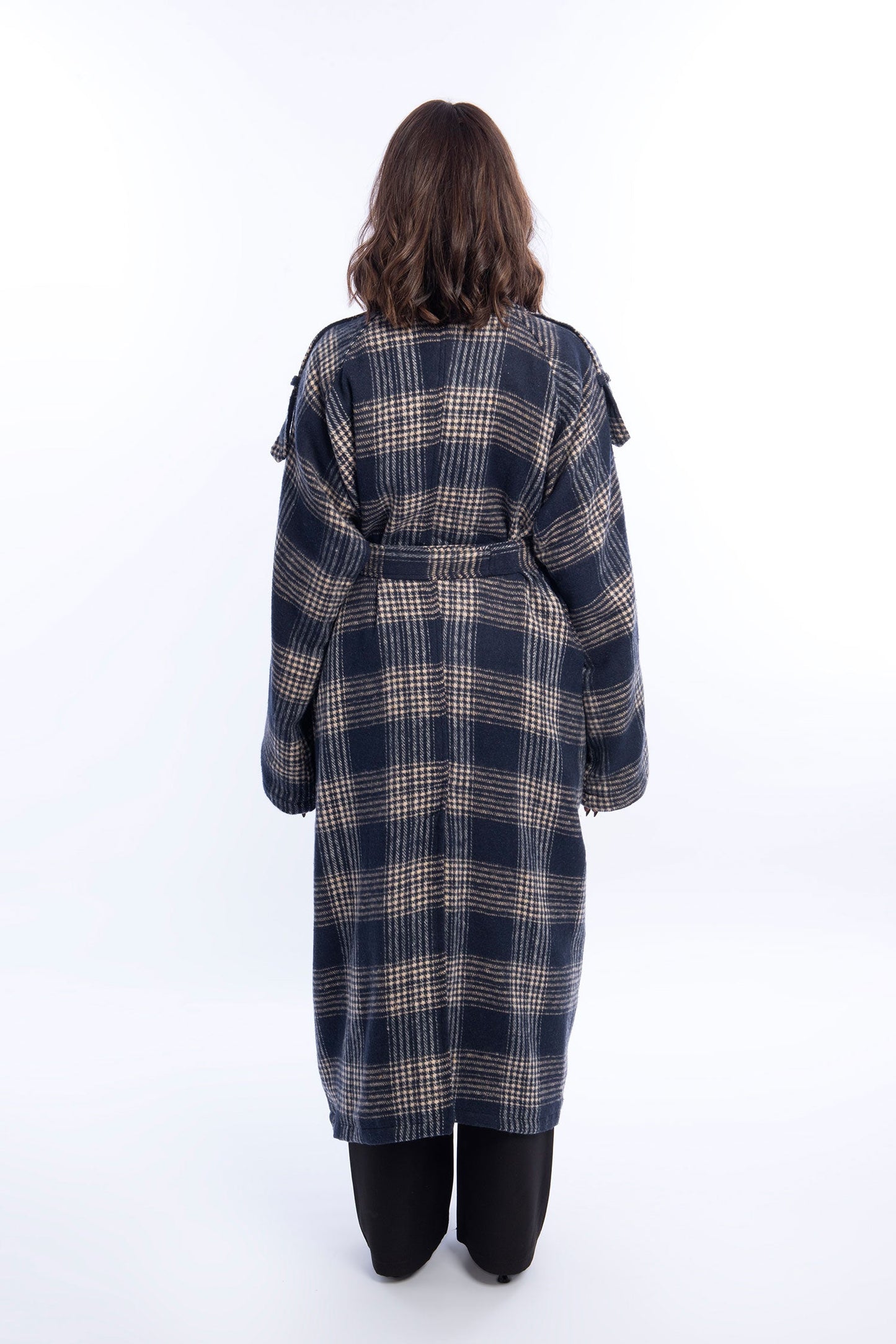 Wool Checked Belted Trench Coat