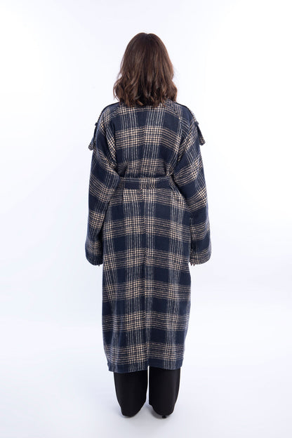 Wool Checked Belted Trench Coat