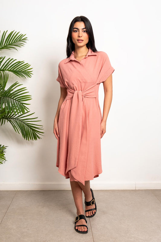 Short Sleeve Belted Dress