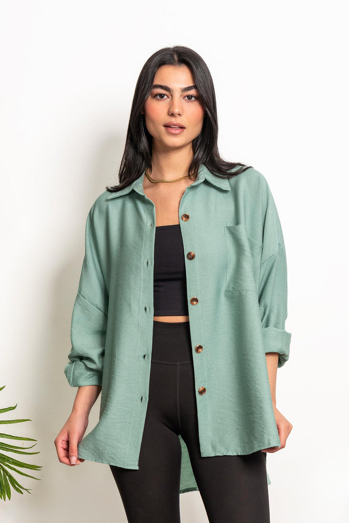 Oversized Boyfriend Linen Shirt - Teal