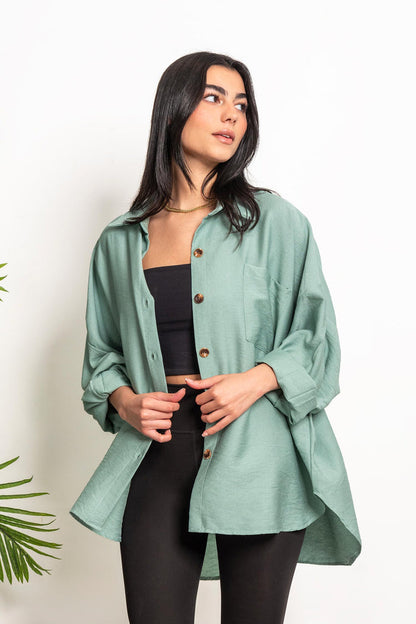 Oversized Boyfriend Linen Shirt - Teal