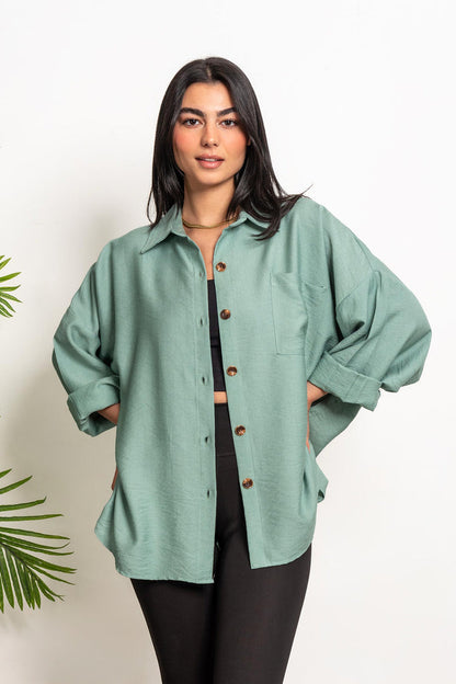 Oversized Boyfriend Linen Shirt - Teal