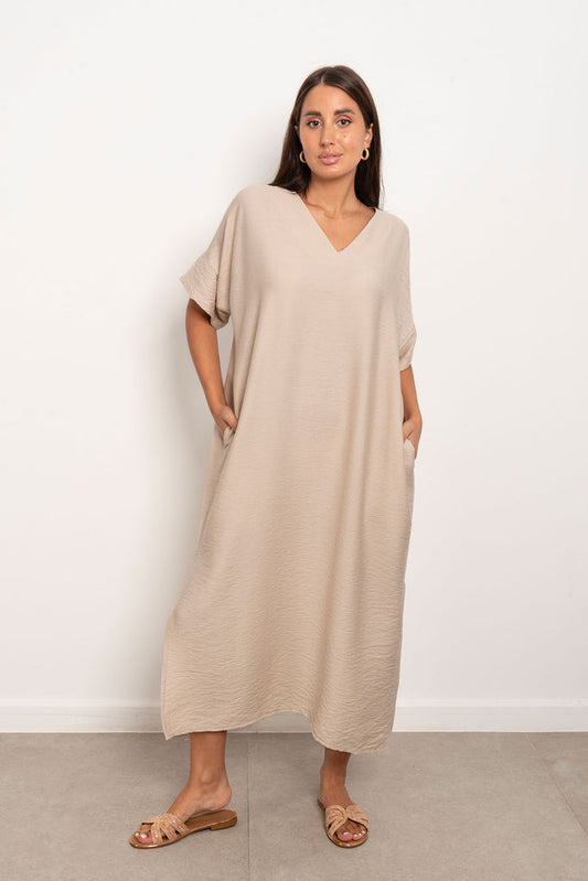 Basic Linen Dress - Beige