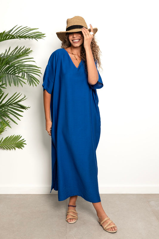 Linen Oversized Maxi Dress - Blue