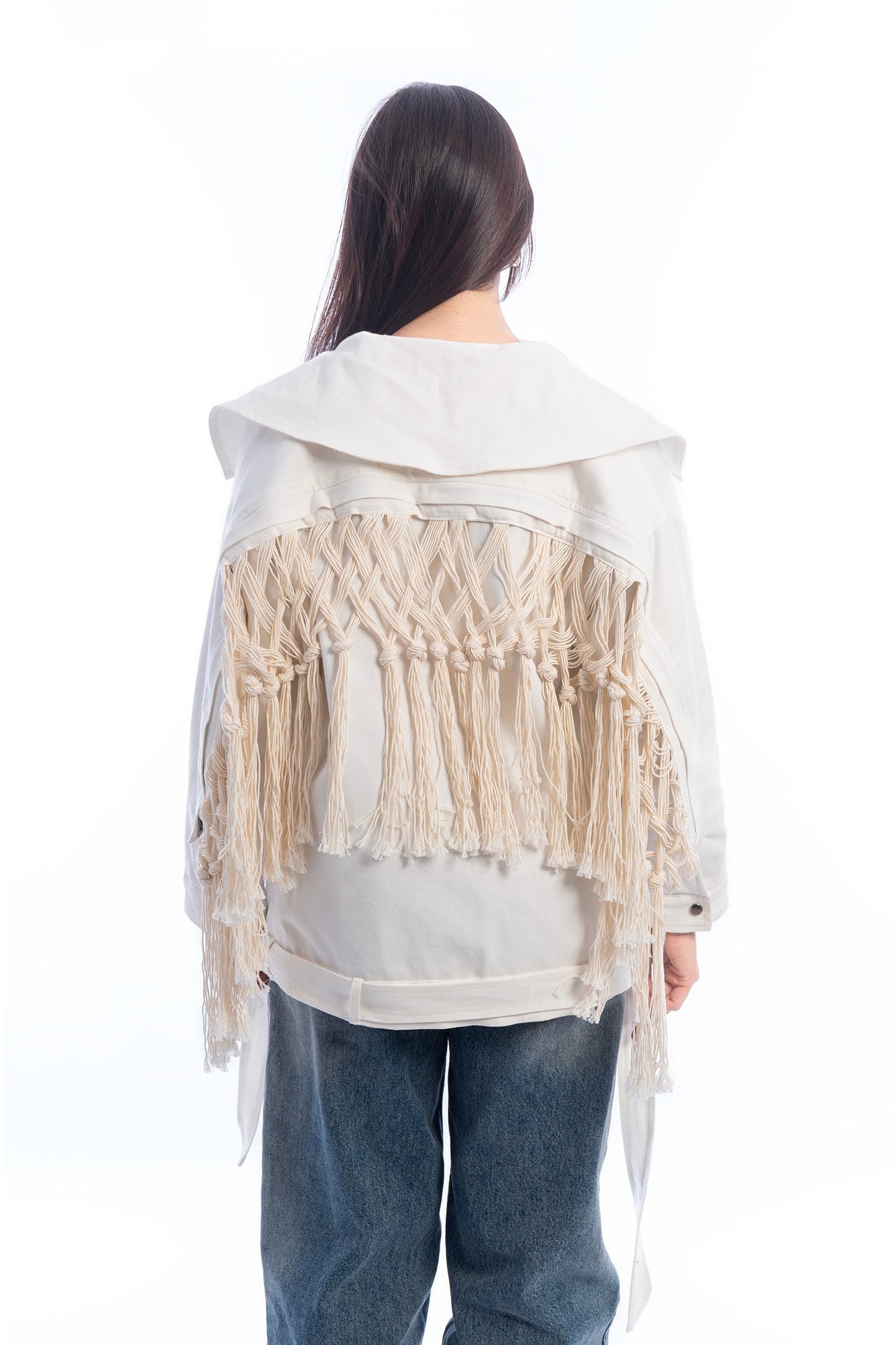 Boho Fringe Oversized Jacket - Cream