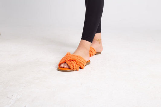Macrame Boho Cross Slippers - Orange