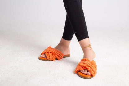 Macrame Boho Cross Slippers - Orange
