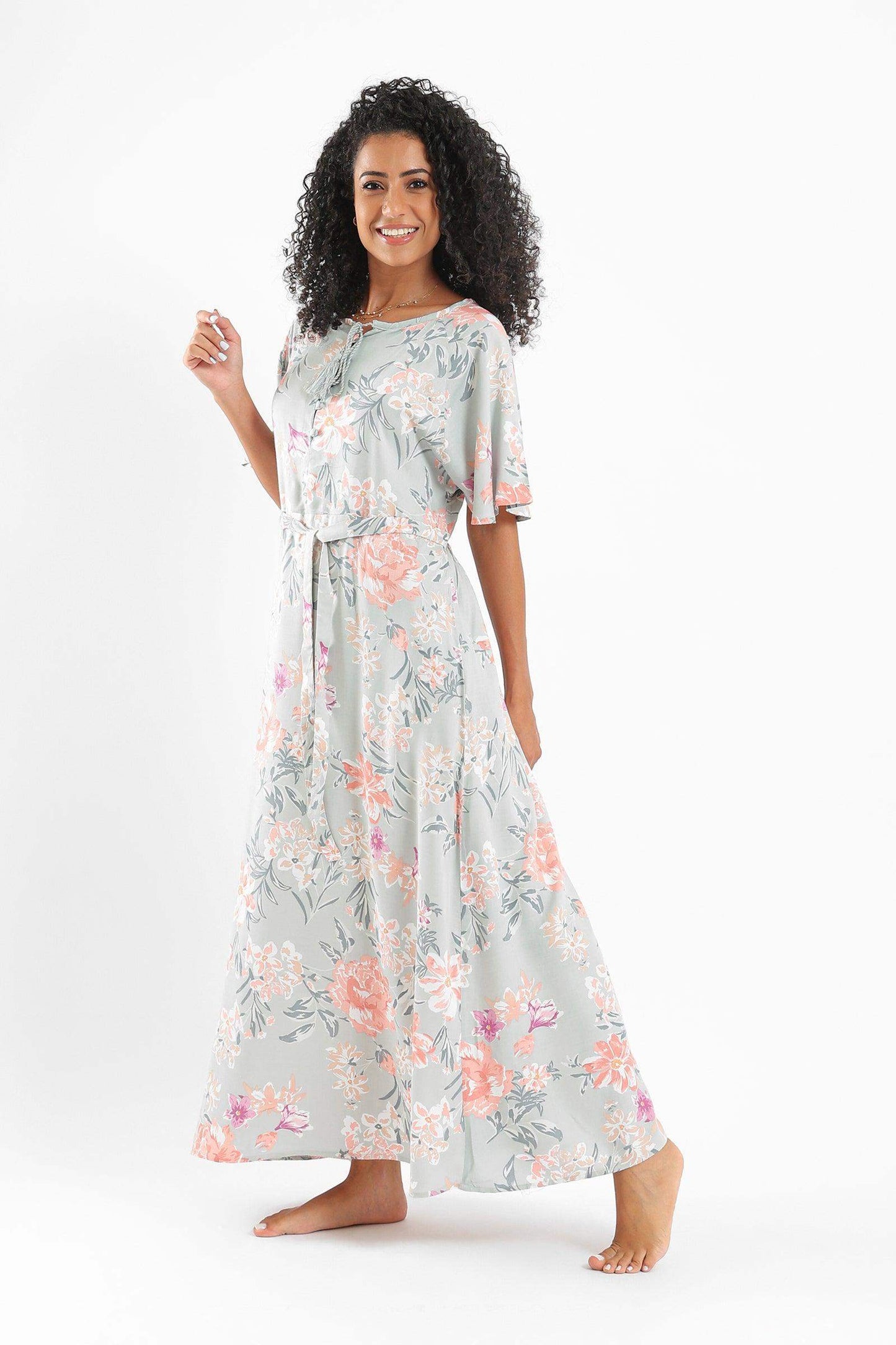 Neck with Drawstring Nightgown - Carina - ÙƒØ§Ø±ÙŠÙ†Ø§